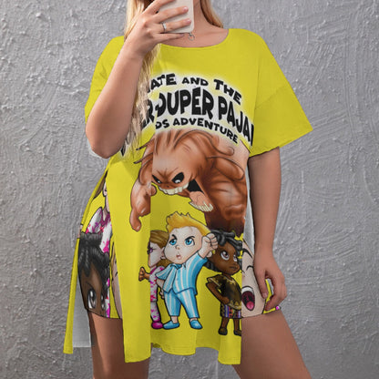 SDPKA Women's Drop-Shoulder T-Shirt with Side Split and Shorts (Plus Size) YELLOW